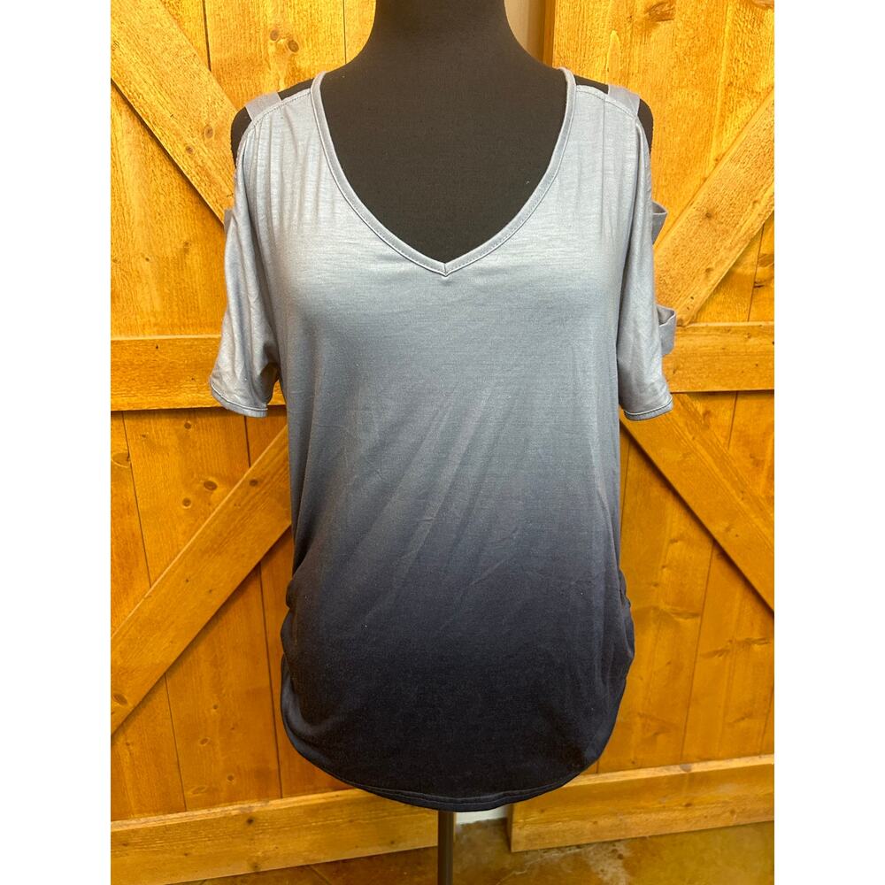 Women's Large Cold Shoulder Top Blouse Gradient Gray Black Worn Once
